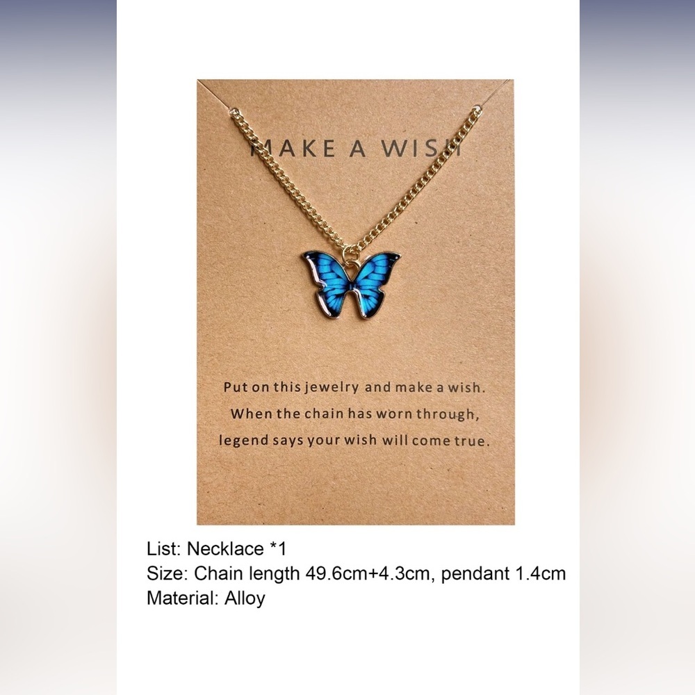 Gold Butterfly Necklace with Blue Accents - Picture 3 of 3